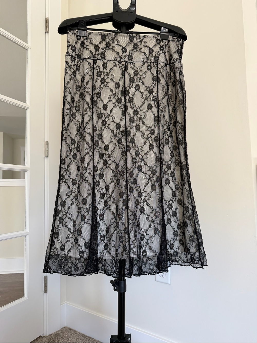 Worthington Black Lace Midi Skirt with Cream Underlayer